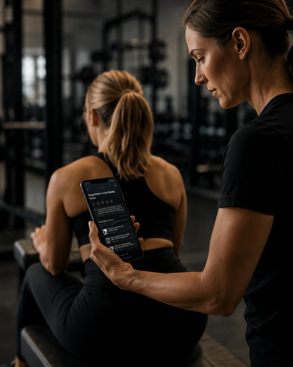 A coach reviewing a personalized program with an athlete in Demotu