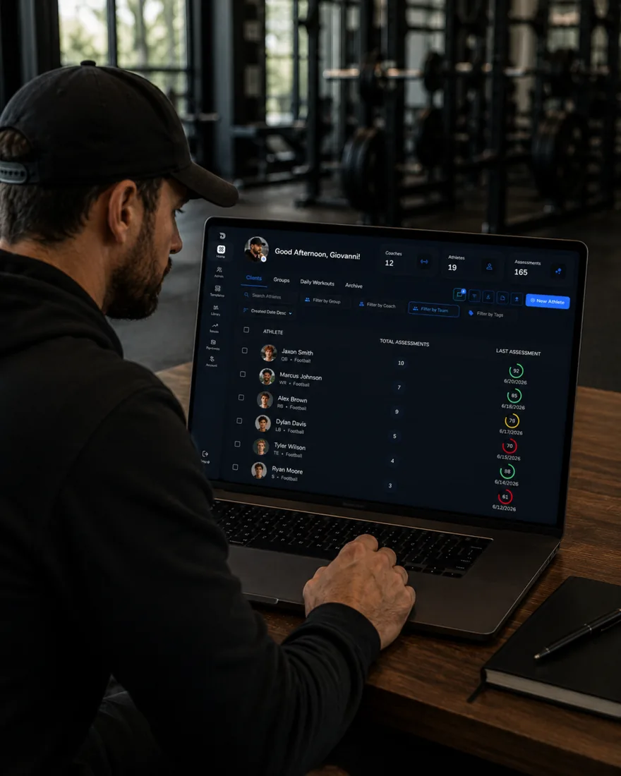 A coach reviewing connected athlete data across their roster in Demotu