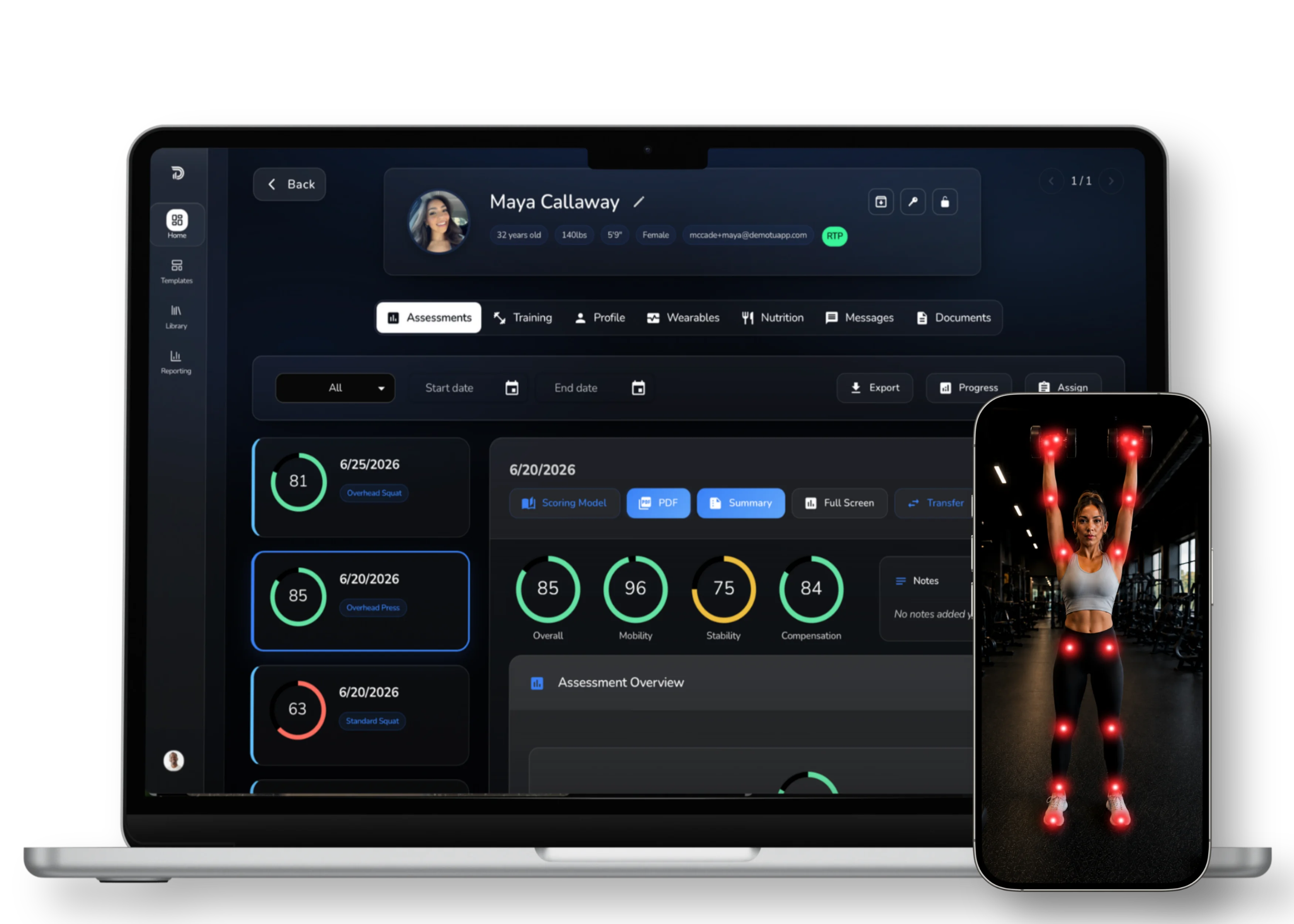 Demotu connected coaching platform on laptop and phone