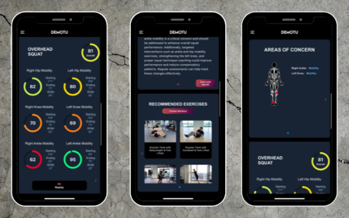 Overhead squat metrics and analysis in Demotu